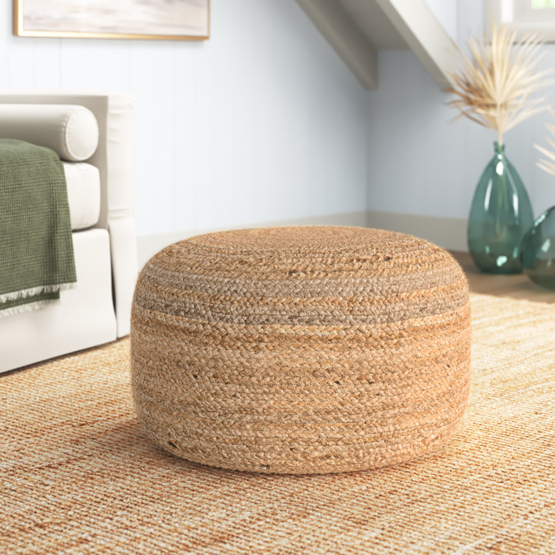 Connolly 29" Wide Round 100% Braided Jute Pouf Ottoman/Foot Stool by Jaipur Living, Beige Natural Fibers
