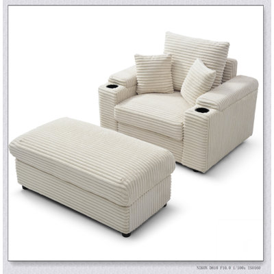 Fauteuil d'appoint surdimensionné avec repose-pieds, fauteuil simple avec grand siège et accoudoirs très larges, fauteuil de lecture moderne et confortable pour le salon de la chambre à coucher