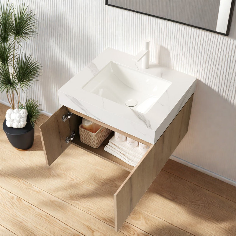 Meuble-lavabo moderne (doit inclure le meuble-lavabo et le lavabo), 24 po de rangement en bois