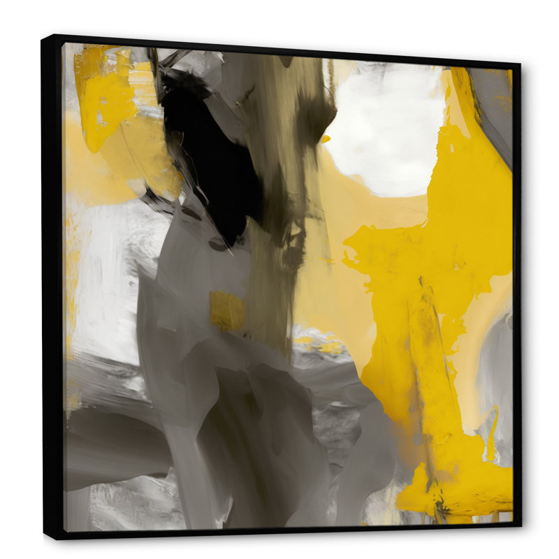 Jaune moutarde et gris vif II - reproduction sur toile, L 16 po x H 16 po, Toile avec cadre flottant noir