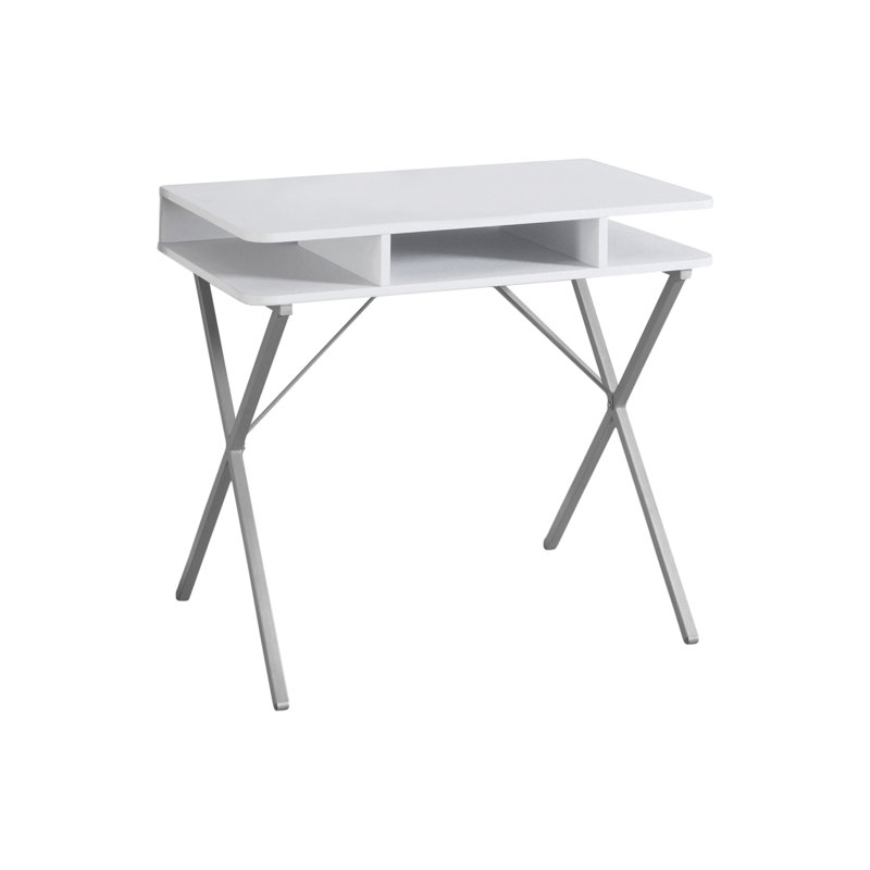 Bureau d'ordinateur, bureau personnel, ordinateur portable, tablettes de rangement, L 31 po, stratifié de travail, métal gris, contemporain, moderne