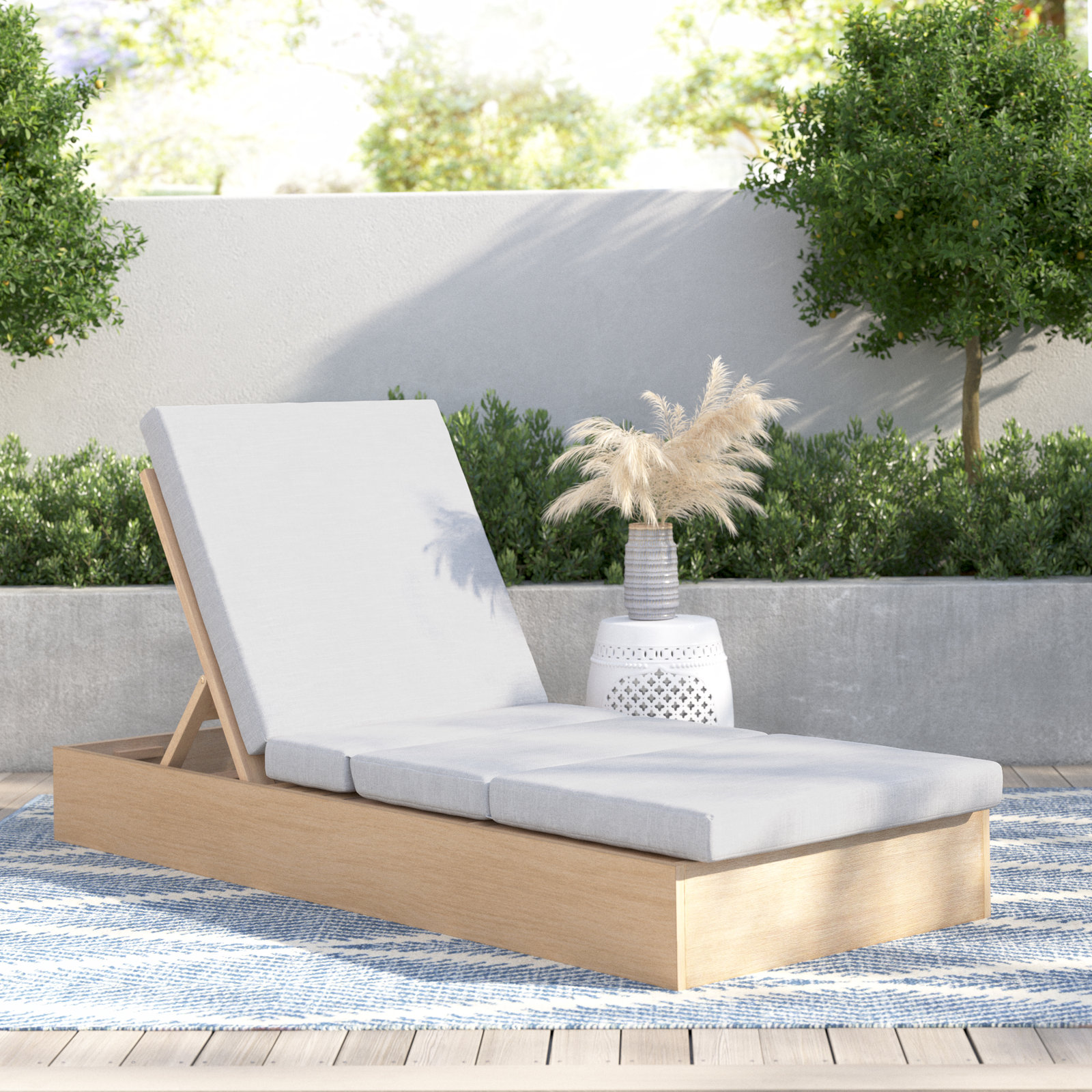 Fatima Wood Chaise Lounge Chair , Gray