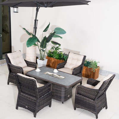 4-Person Wicker Patio Dining Set With Rectangular Table, Cushions Included