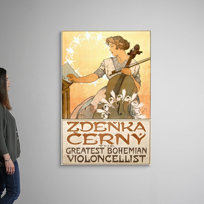 «Zdenka Cerny, The Greatest Bohemian Violoncellist», affiche rétro, par Alphonse Mucha par Alphonse Mucha, reproduction d'art sur toile