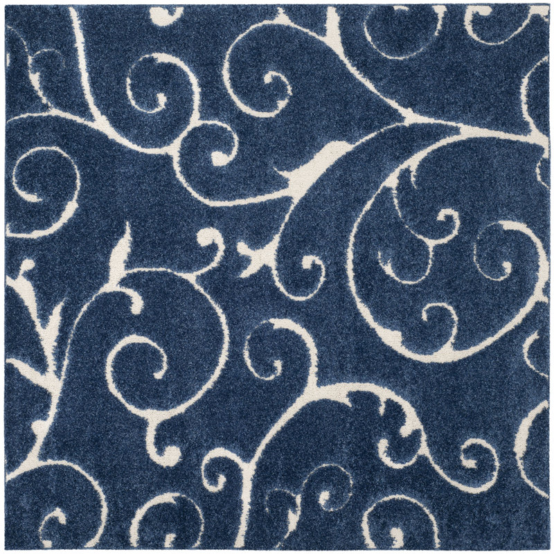 Amza Area Rug, Square 11', Dark Blue/Cream