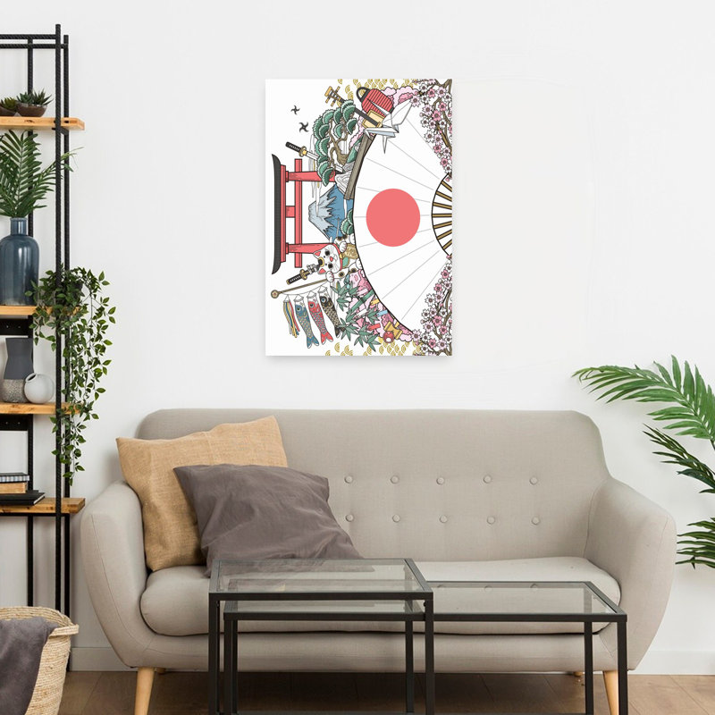 Denetria Contemporary Art Abstract Contemporary Cat Fish Flower Landscape Wall Art - Wrapped Canvas Print