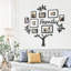Ensemble de murales Family Tree Gallery, 8 cadres photo séparés de tailles mixtes avec une branche d'arbre et découpes d'écriture de la famille, décor à mémoire de forme en PVC noir mat pour le salon - noir