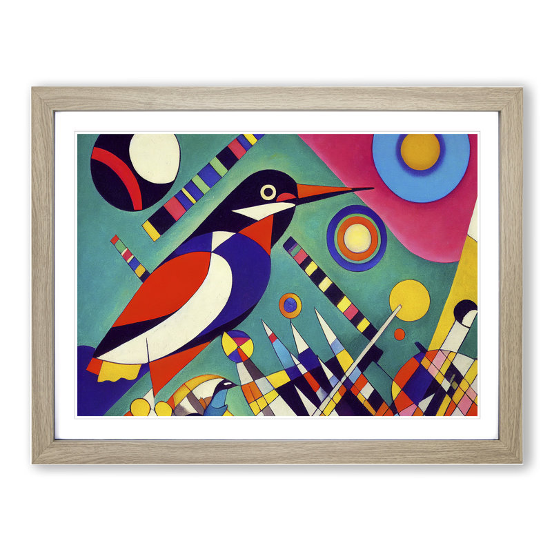Abstract Kingfisher Bird Vol.1 - Framed Print, 46cm H x 64cm W x 2cm D, Oak