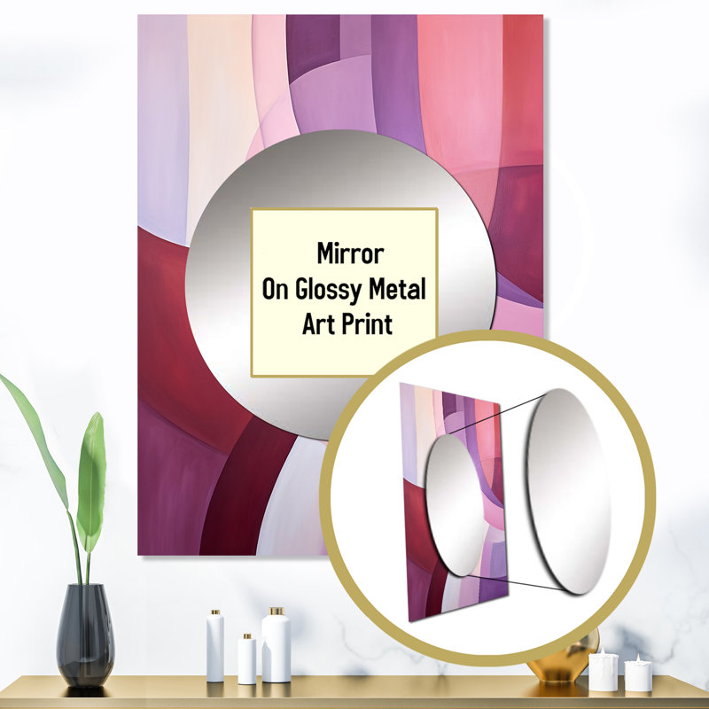 Elleny Mauve Motion Abstract Shapes I - miroir mural à formes abstraites, miroir décoratif mauve, impression sur métal