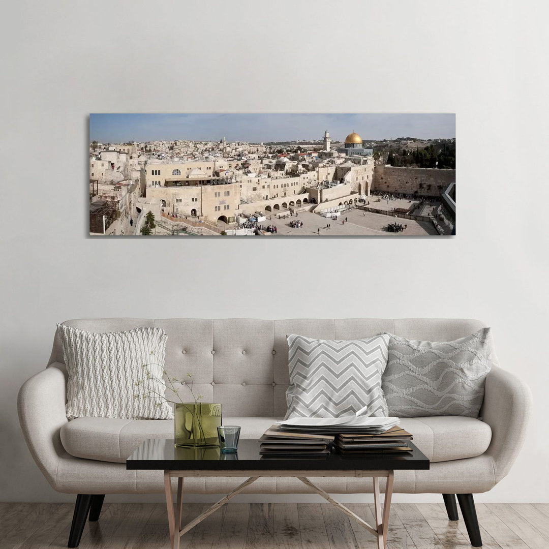 Tourists Praying At A Wall, Wailing Wall, Dome Of The Rock, Temple Mount, Jerusalem, Israel #3 by Panoramic Images - Wrapped Canvas Panoramic Print