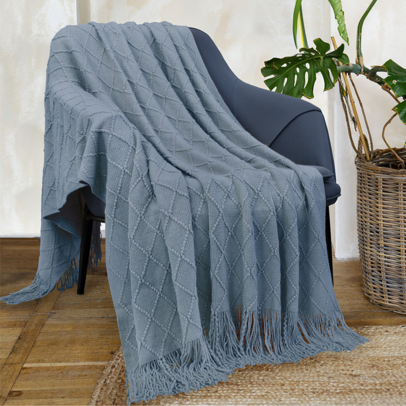 Twin Dusty Blue Knitted Fleece Reversible Throw Blanket