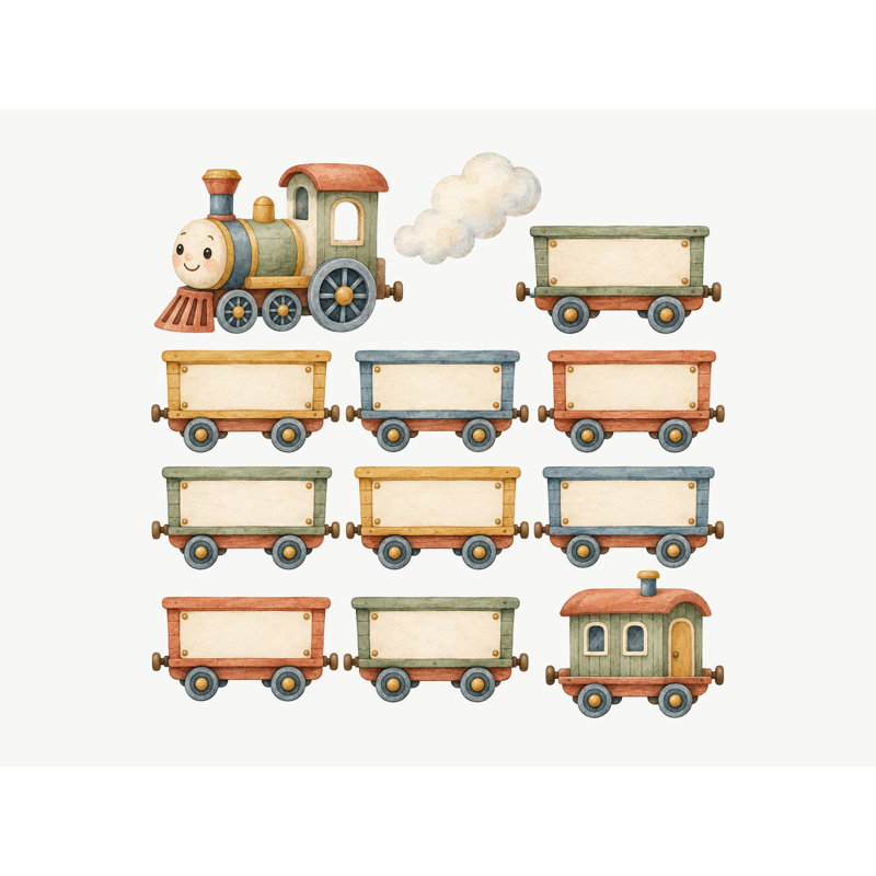 Personalised Name Train Wall Decals, Set of 12 Peel and Stick Nursery Wall Stickers, Satin Finish Removable Kids Room Wall Art, 20"W x 20"H (50 x 50 cm)