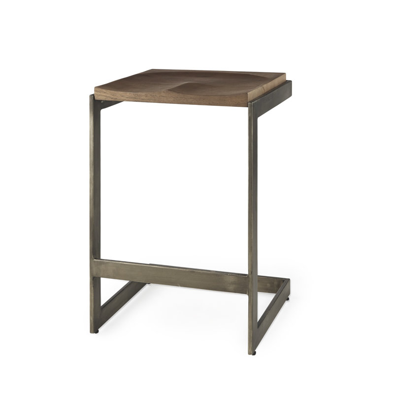 Bois noir effronté et métal, Tabouret de comptoir (siège d'une hauteur de 26 p, Brun / gris