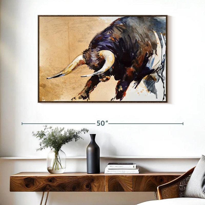 Taureau enragé, Cadre flottant noyer, 40 po x 27 po