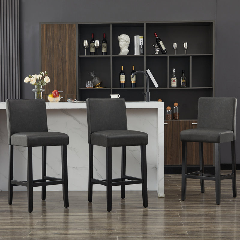 Tabouret de bar rembourré avec structure en bois massif, Noir / similicuir, 3, Tabouret de bar (siège d'une hauteur de 29 po)