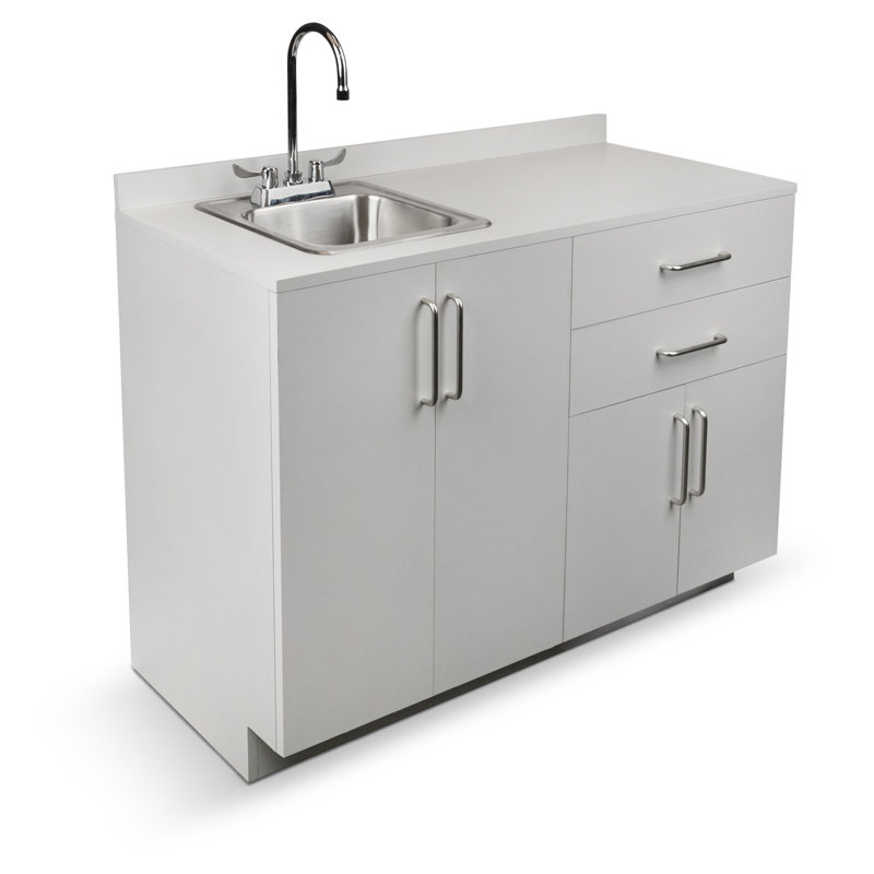 Meuble de cuisine médical bas à monter soi-même, 122 cm (48 po) de long, avec évier à gauche., 36.32" W x 48" H