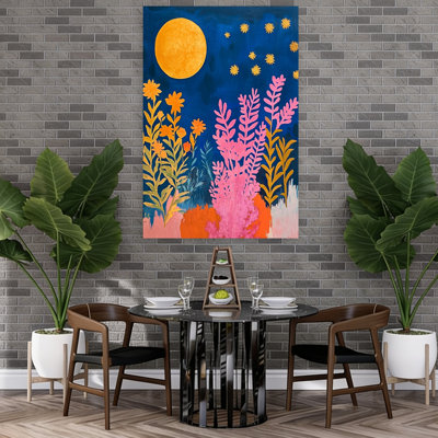 Moonlit Floral Garden Abstract Colorful Dreamy Nature Flower Wall Art Print 1 Piece Wrapped Canvas Wall Art