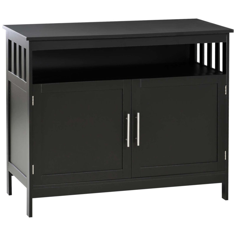 Buffet moderne avec tablette à 2 niveaux et compartiment ouvert pour le rangement de la cuisine et de la salle à manger