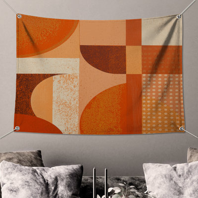 Tapisserie murale formes géométriques orange - Décoration murale géométrique