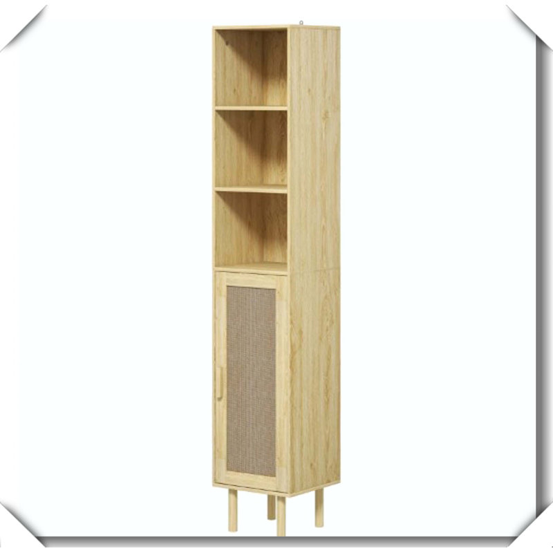 Armoire de salle de bain autoportante en rotin anti-basculement, Chêne