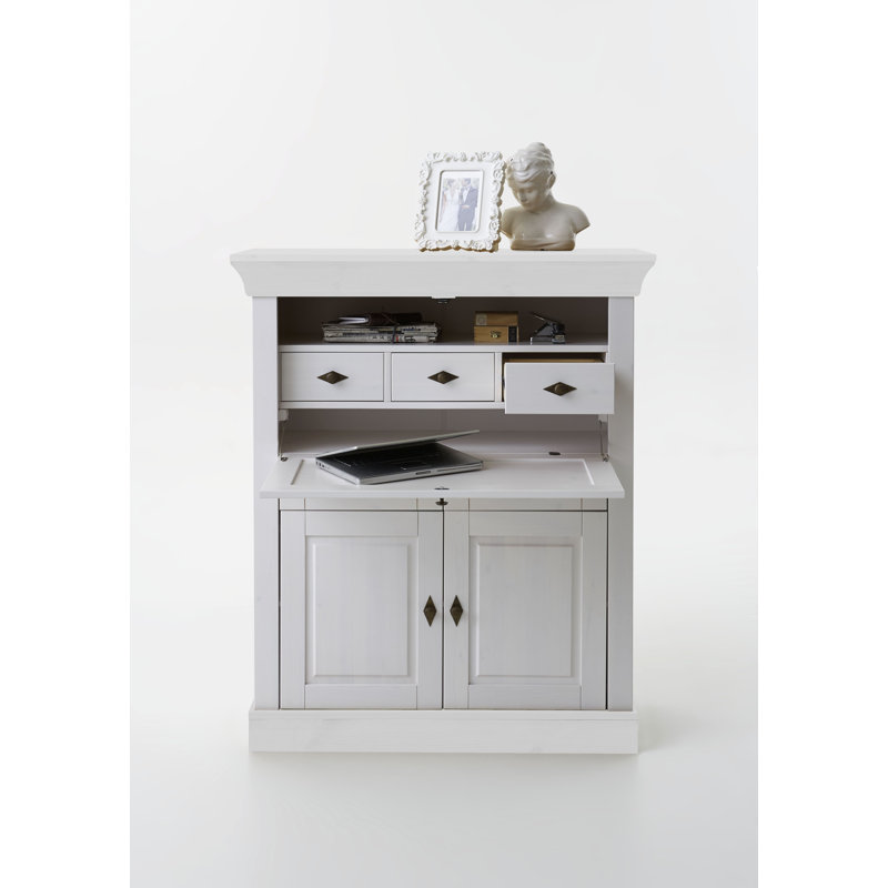 Kelly Solid Wood Solid Wood Secretary Desk, Stained and varnished White/White