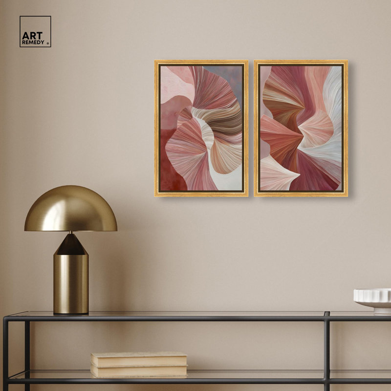 Blush ribbons set Canvas Print Abstract Boho Art Set by Art Remedy, Silver Frame, 16 x 24, 16" H x 11" W, Gold Frame