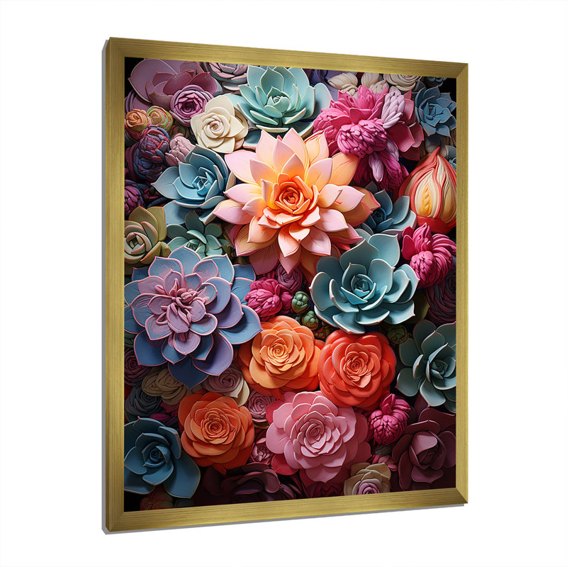 Larghetto Colorful Succulents Delight sur impression sur toile, H 32 po x l 16 po x P 1 po, Cadre photo doré