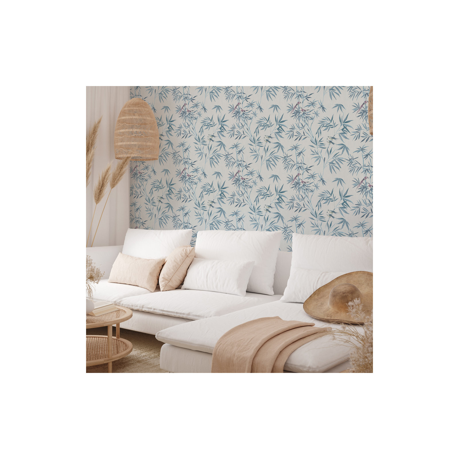 Bamboo Chinoiserie Peel and Stick Wallpaper, Mystic Blue