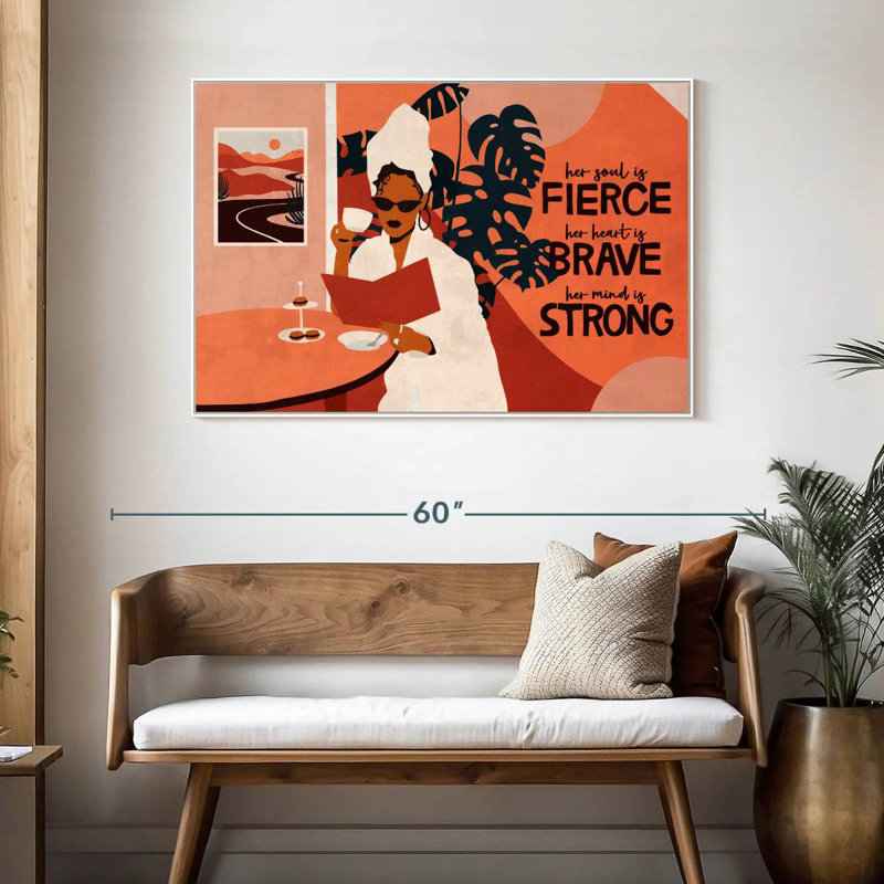 Femme féroce et courageuse, Cadre flottant blanc, 46 po x 31 po
