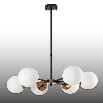 Adjustable Height 6 Lights Metal Body Glass Cap Sputnik Chandelier