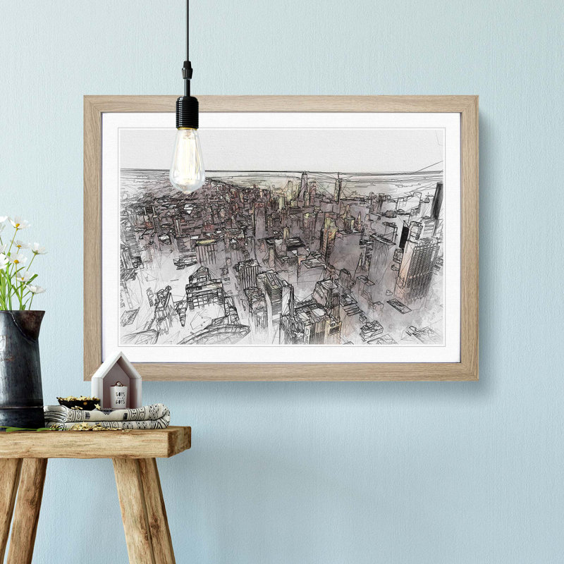 Flying over the Chicago Skyline in Abstract - Framed Print, Oak, 40cm H x 60cm W x 2cm D