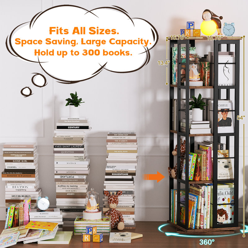 Fortis 54"H x 15.8"W x 15.8"D Rotating Bookcase, Coner bookshelf, Brown/Black