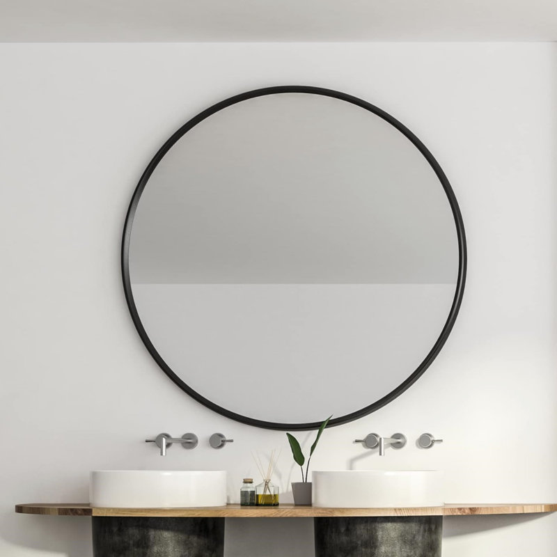 Miroir ovale en métal, Noir, 24 po x 24 po