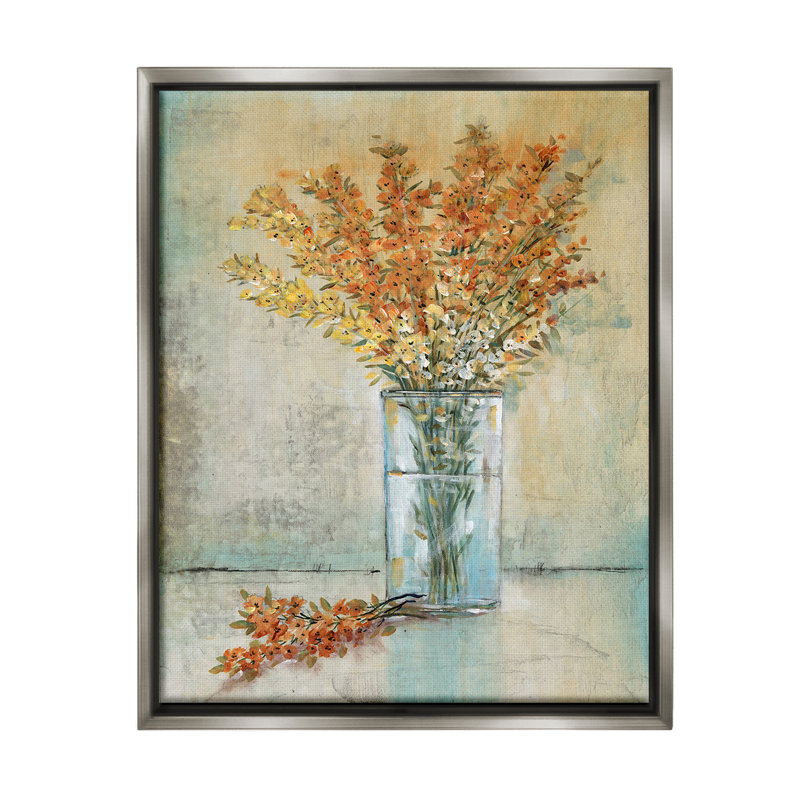 " Orange Sprigs In Vase Floater Frame " by Tim OToole, Luster Gray Floater Frame, 21" H x 17" W
