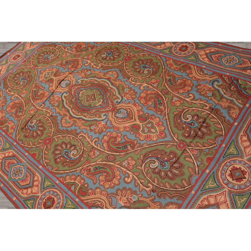 Tapis traditionnel vert en laine tissé à la main 5 pi 9 po x 8 pi 6 po Aqua