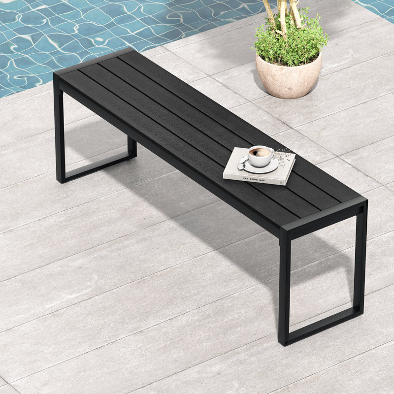 Ensemble de salle à manger de patio rectangulaire avec bancs, Noir, noir, noir, noir
