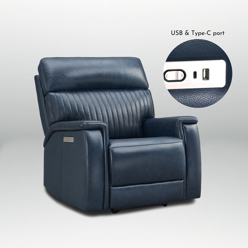 Fauteuil inclinable électrique en cuir véritable avec appui-tête réglable, Marine