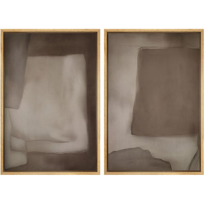 Œuvre d'art minimaliste abstrait brun neutre, images de blocs géométriques modernes, impression sur toile encadrée, 2 pièces
