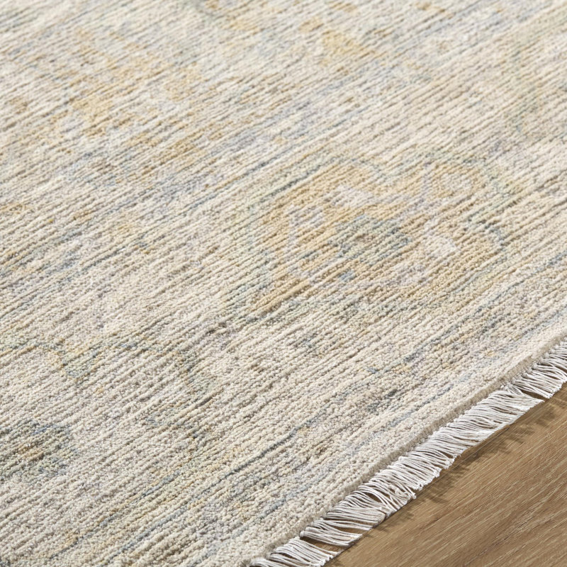 Mashad Hand Knotted Wool Oriental Area Rug in Ivory, Rectangle 8' W x 10' L