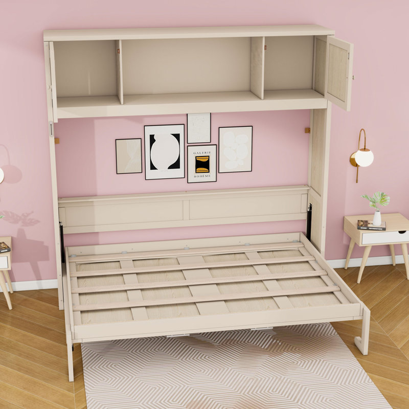 Lit escamotable double avec tablettes de rangement
