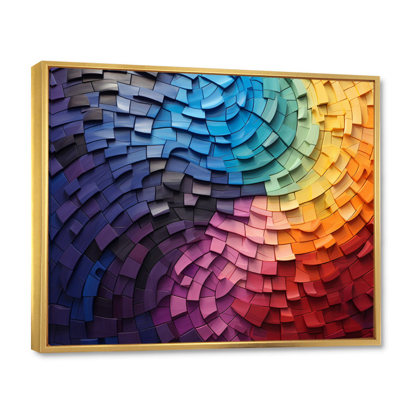 Abstrait arc-en-ciel coloré arc-en-ciel - arc-en-ciel, art mural, H 34 po x l 44 po x P 1,5 po, Cadre flottant doré
