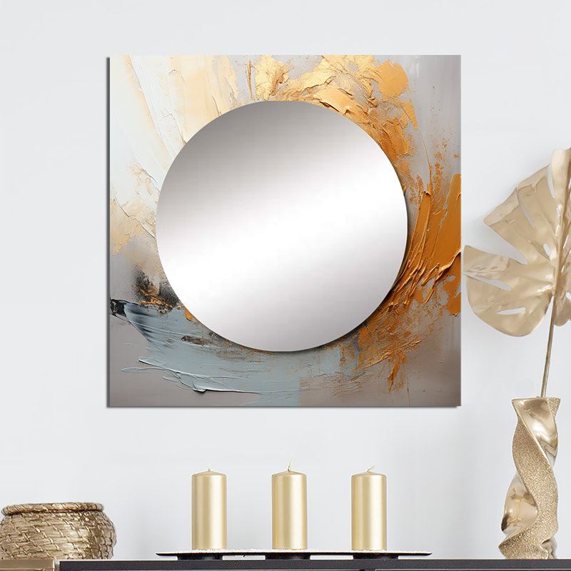 Adelin - Grand miroir mural carré à formes abstraites or et beige, 36 po x 36 po
