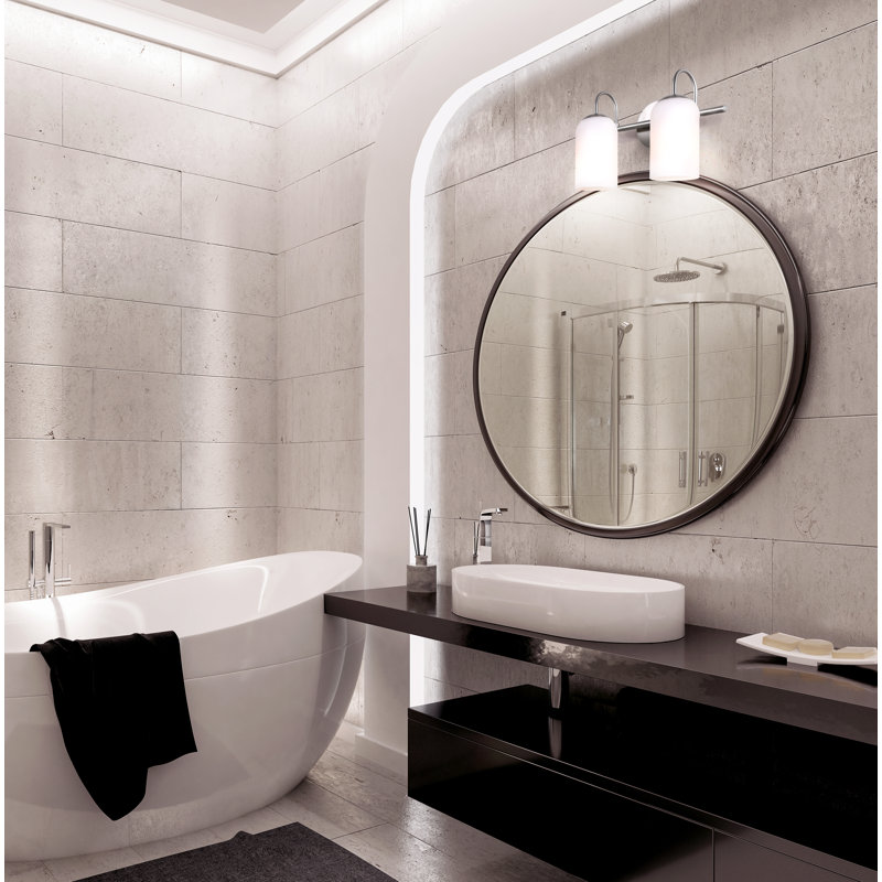 Raisa 14,5 po Meuble-lavabo 2 lumières en nickel brossé avec abat-jour en verre blanc