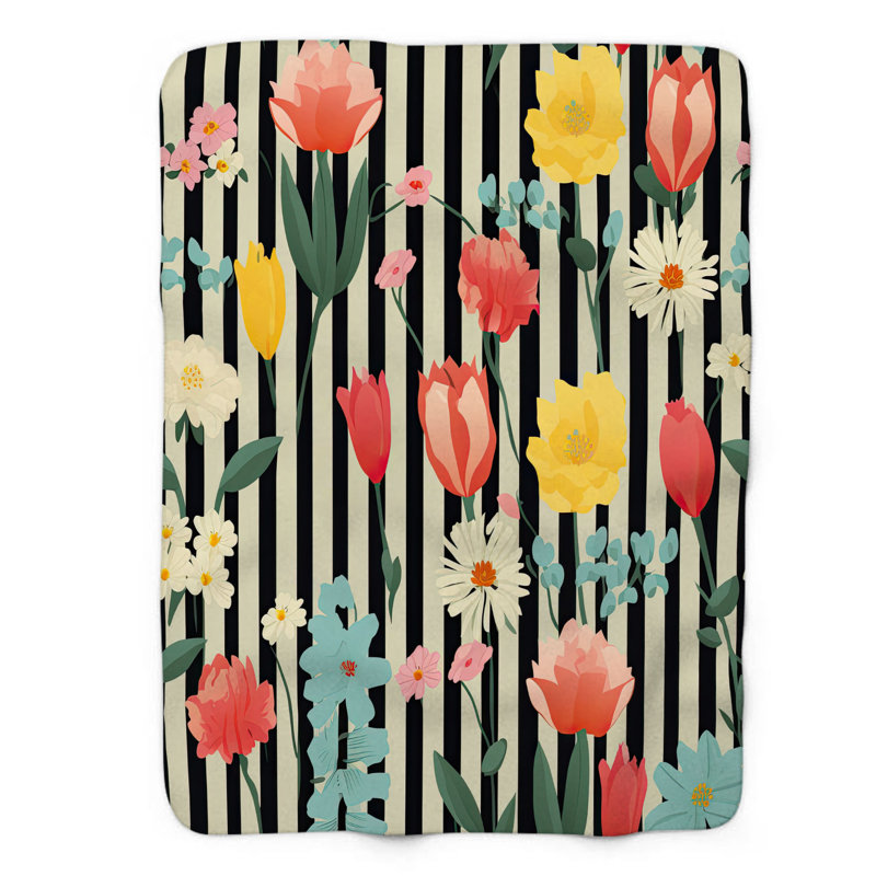 Jeté Petal Perimeter Party - 1 pièce Sherpa Bla Premium, 60 po x 80 po