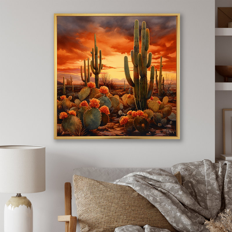 Impression sur toile cactus cuivré au Nevada, H 30 po x l 30 po x P 1 po, Cadre flottant doré