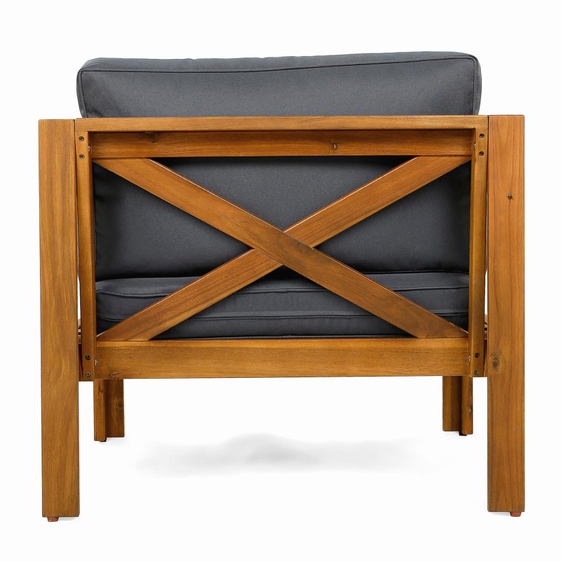 Outdoor Acacia Wood Club Wooden Armchair with Cushions (Set of 4), Conversation Set,Suitable For Outdoor Gatherings,Teak Finish,Dark Grey cushion