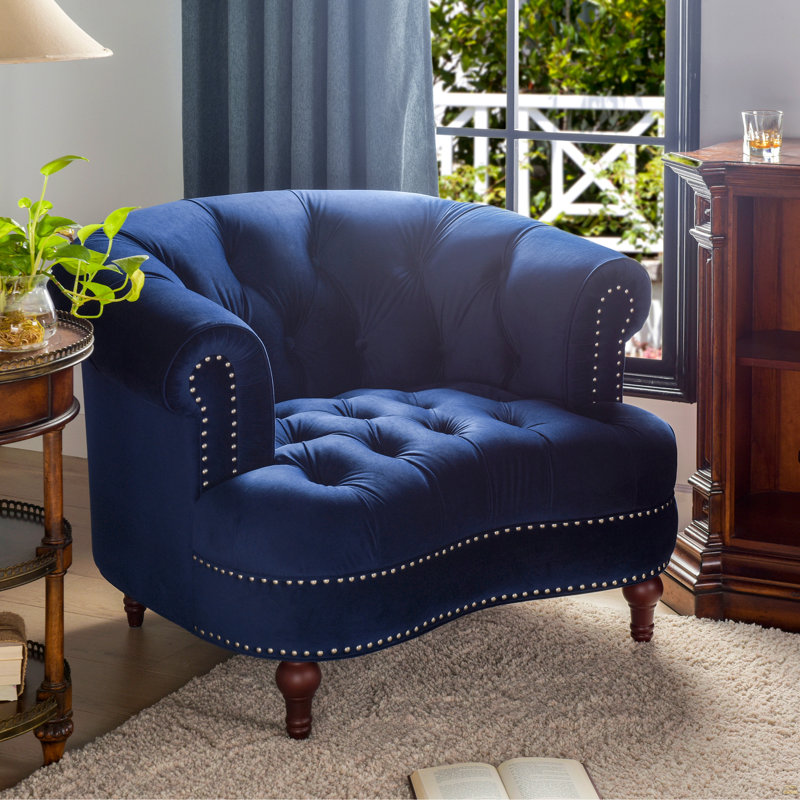 Fauteuil d'appoint capitonné, velours bleu marine, Marine