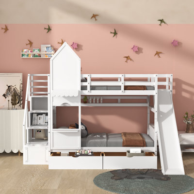 Beacan Kids Twin Over Twin Bunk Bed with Drawers
