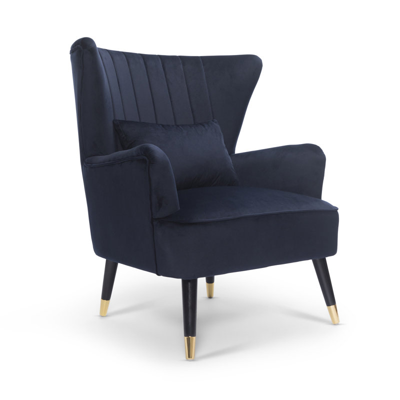 Nettey Upholstered Wingback Chair, Navy Blue, Velvet