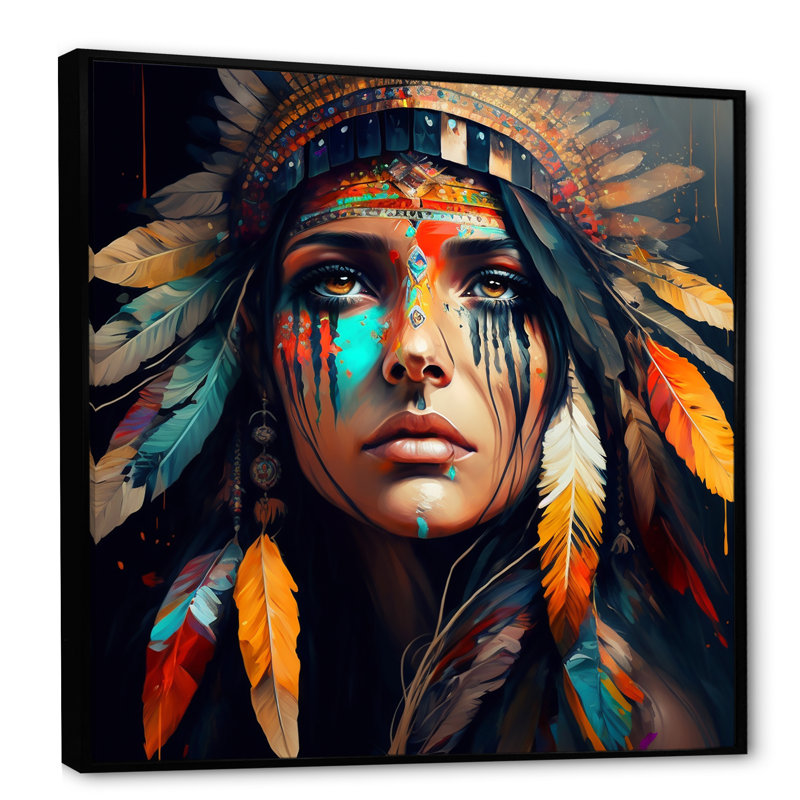«Colorful Native American Woman III», impression sur toile, Toile avec cadre flottant noir
